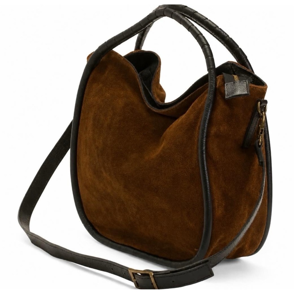 Cheval Firenze Rich Brown Suede Leather Satchel Hobo Crossbody Made in Italy